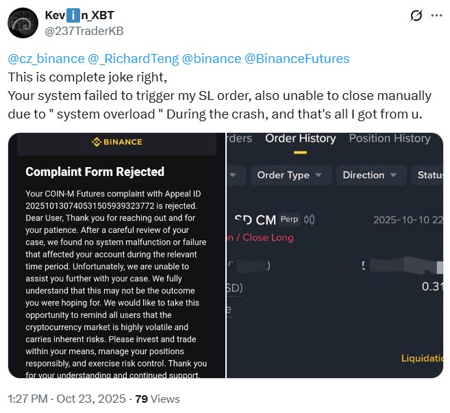 Binance user complaints on X